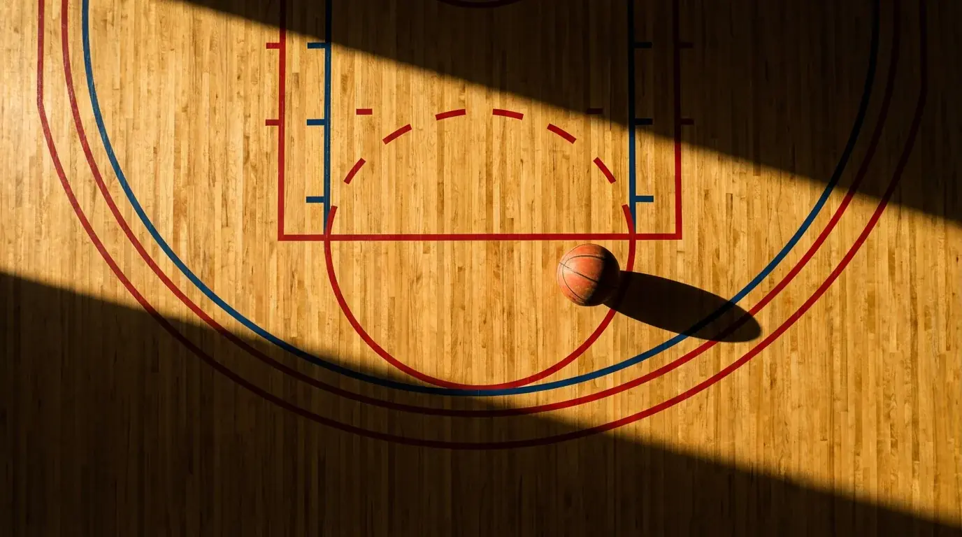 Basketball court diagram showing moneyline spread and totals betting concepts