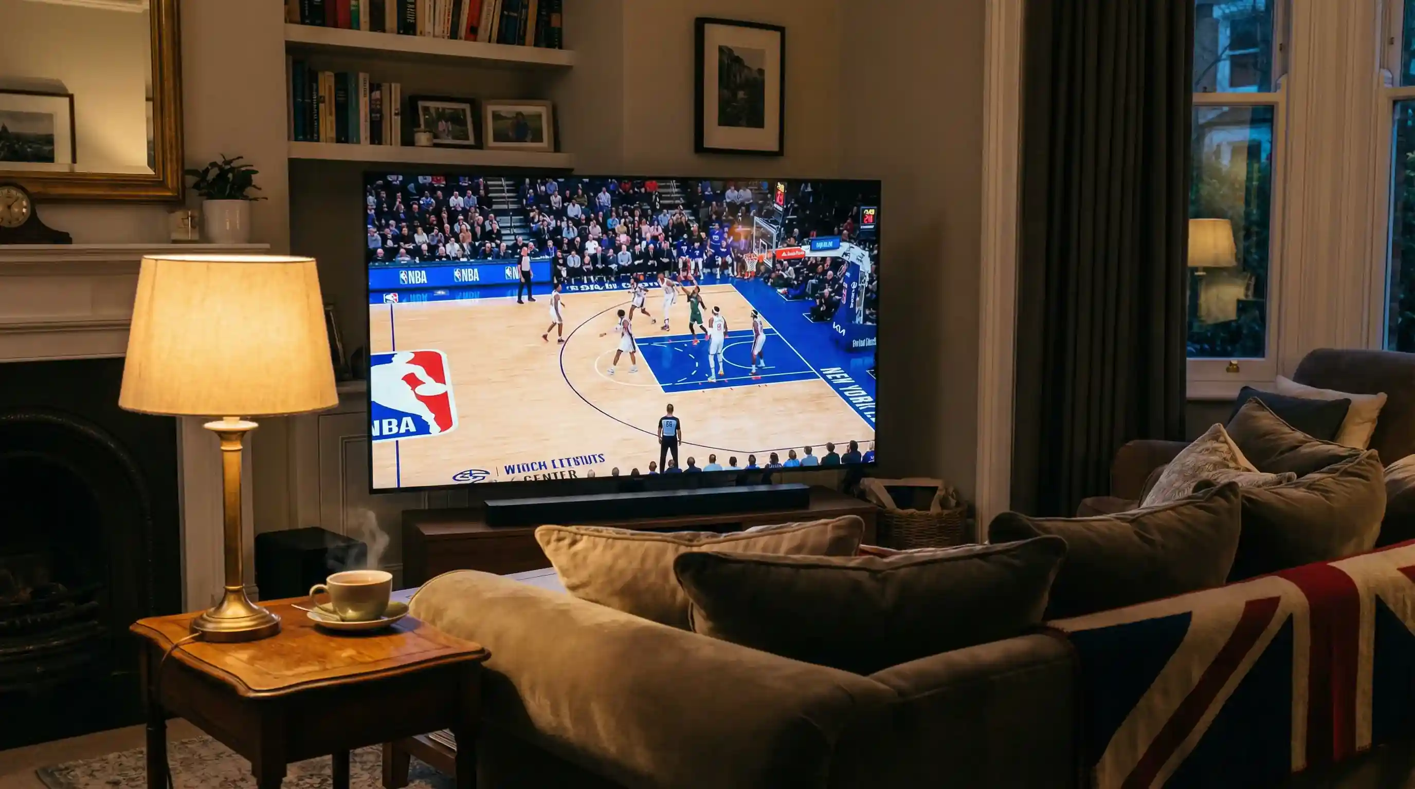 NBA game broadcast on UK television with betting odds displayed